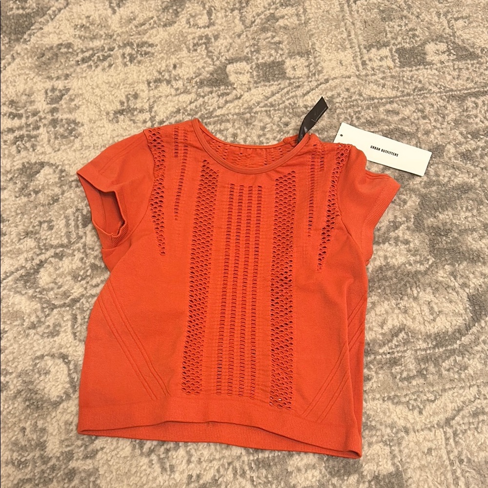 Urban Outfitters Orange Short Sleeve Tee with Lace Accent